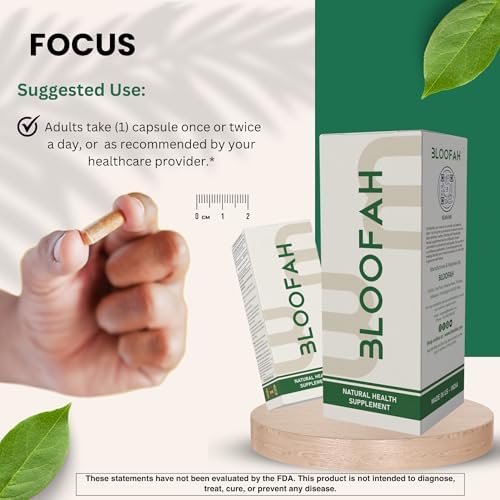 Bloofah cellular health dietary supplement packaging showing safety seals and manufacturing details.