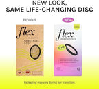 Disposable period disc being held to show flexible medical-grade polymer rim.