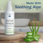 Two bottles of TenderGentle waterless body wash showing product size and specifications