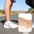 Adhesive blister prevention patch applied on the heel area for running and walking comfort