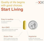 Size and appearance of the 60 dietary supplement capsules inside the bottle