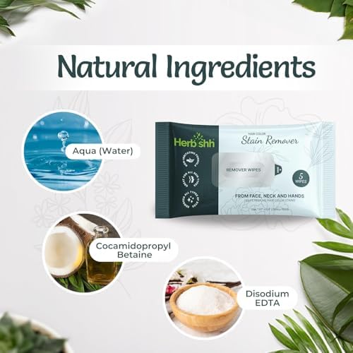 Herbishh gentle formula non irritant hair color stain remover wipes packaging details.