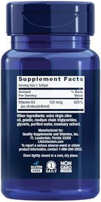 Life Extension Vitamin D3 dietary supplement cholecalciferol ingredient label view