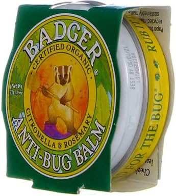 Badger anti bug balm ingredients label showing non toxic petroleum free formulation