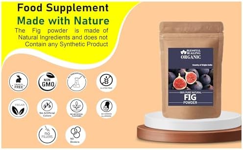 Nutritional facts and organic certification details on Blessfull Healing fig powder packaging