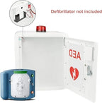 Close up of red flashing strobe light on top of AED emergency cabinet