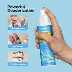 Choppie footwear freshener spray for eliminating embarrassing foot odors in sneakers.