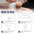 Six images showing the application steps and breathable design of the authentic Ceeport medical adhesive island dressing package.
