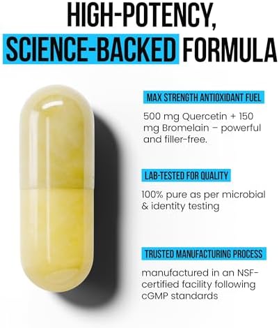 VitaRaw Quercetin with Bromelain 120 veggie caps container emphasizing antioxidant and joint comfort benefits