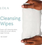Three pack of LOLA vaginal wipes showing clean ingredients label.