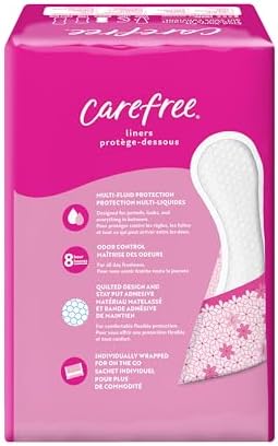Individually wrapped Carefree daily liners for on-the-go feminine hygiene.