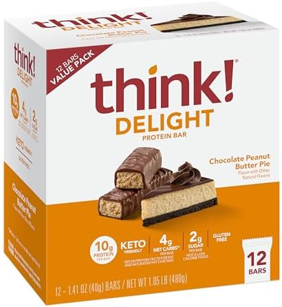 think! Delight Protein Bars, Chocolate Peanut Butter Pie, Low Sugar & Low Carb Gluten-Free Snack, Keto Friendly Snacks, 12 Count (Packaging May Vary) - Image 2