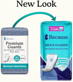 Because Premium Guards male incontinence protectors showcasing the individual wrappers