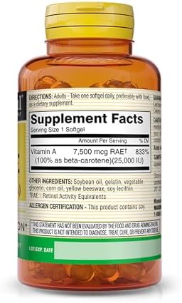 Mason Natural dietary supplement containing twenty-five thousand International Units of beta carotene.