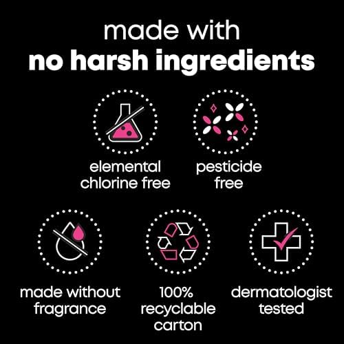Dermatologist-tested label on U by Kotex 100 count panty liner bulk pack.