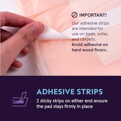 Demonstration of the two adhesive strips on the back of the disposable bed mat.