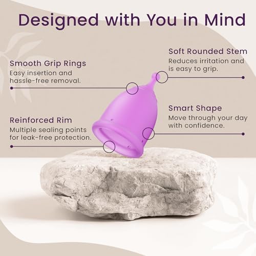 Soft flexible EcoBlossom period cup being held to demonstrate material quality.