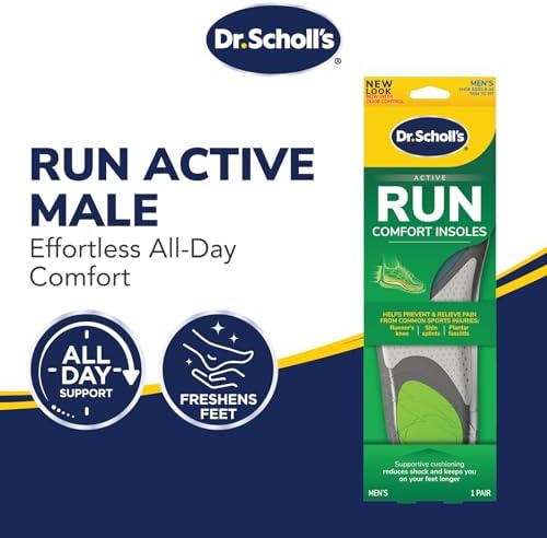Dr. Scholl's Running Insoles showing reinforced arch support and foam cushioning.