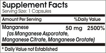 Naturetition Supplements Manganese Asporotate 50mg capsule packaging label details