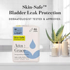 Attn: Grace 100 percent breathable panty liners showcasing the skin-safe chemical-free ingredients list.