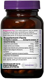 Oregons Wild Harvest Prostate Health vegan supplement showing product facts and non-GMO seal
