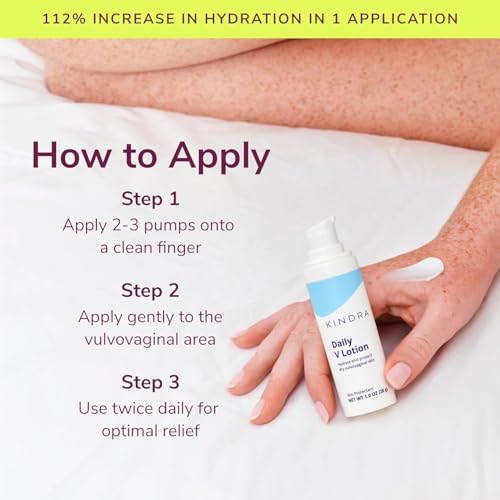 Kindra Daily V Lotion packaging showing 60 applications and pH balanced formula.