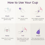 EcoBlossom menstrual cup packaging showing 12 hour leak proof protection details.