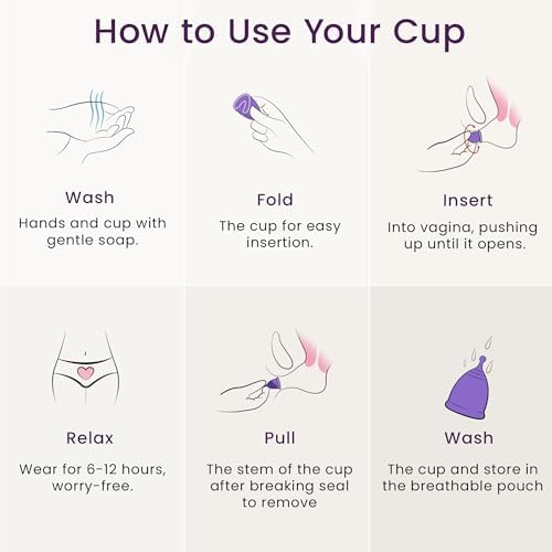 EcoBlossom menstrual cup packaging showing 12 hour leak proof protection details.