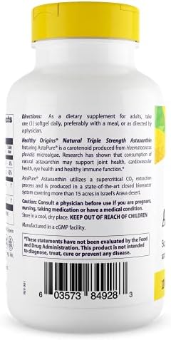 Healthy Origins AstaPure Astaxanthin 150 capsules product packaging showcasing natural non GMO certification