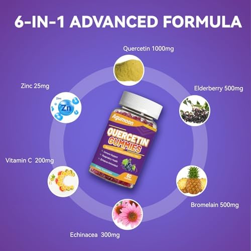 Gelatin-free quercetin 1000mg chewable wellness gummies for seasonal allergy relief