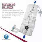 Pleated vinyl urinary drainage pouch with adjustable leg straps attached for daily wear