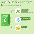 Flushable vaginal wipes with cucumber and chamomile ingredients list.