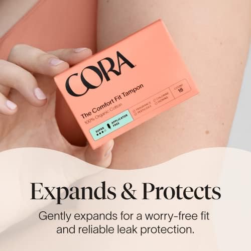 Cora light absorbency organic cotton tampons with woven leak protection cord