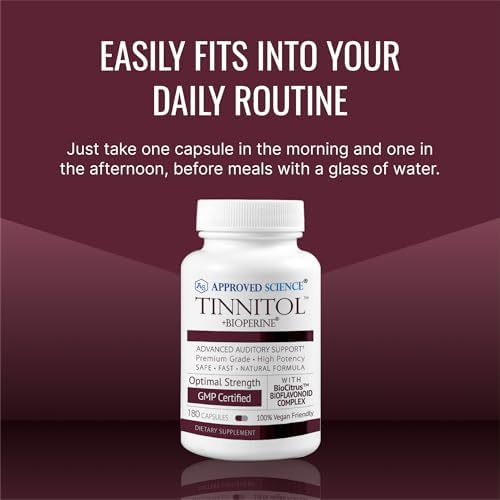 USA manufactured Approved Science Tinnitol advanced cellular hearing support capsules container.