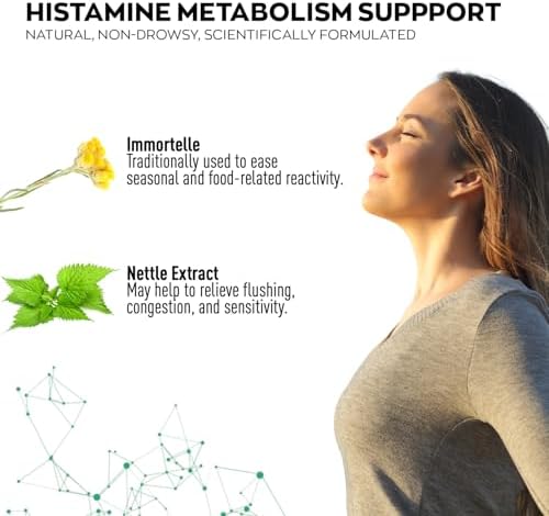 Side view of Granions D-Hist seasonal histamine blocker supplement detailing the complete nutritional facts.