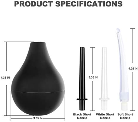 Black seven ounce enema bulb with detachable nozzle assembly for easy cleaning