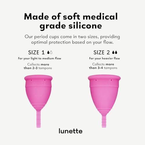 Side view of Lunette Size 2 pink cup highlighting the leak-free rim design.