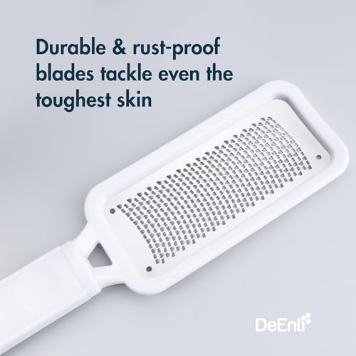DeEnti metal rasp being used for home pedicure on dry feet