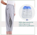 Close up of the dual zippered leg openings on Lmaray medical drainage pants.