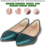 Demonstration of heel cushion inserts being applied to high heel shoes.