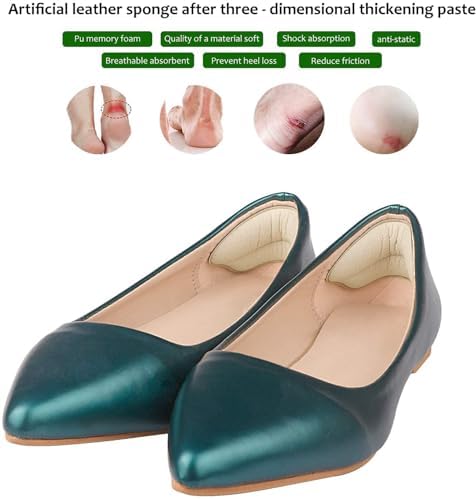 Demonstration of heel cushion inserts being applied to high heel shoes.