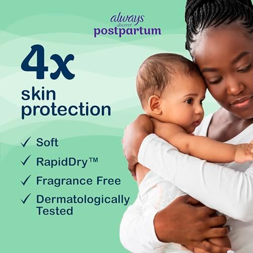Always Discreet rapid dry core technology illustration on postpartum pad package box