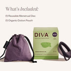 Diva Disc menstrual product side profile highlighting the leakproof shield design.