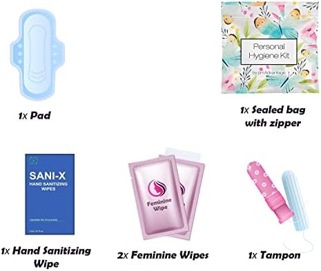 Individually wrapped feminine hygiene kits for travel and school preparation.