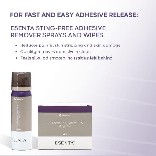 ConvaTec ESENTA wipes packaging showing latex free and sting free labels