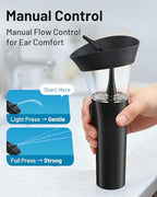 Yumika water-powered ear hygiene tool showing the clean water reservoir separation from the waste collection chamber.