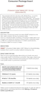 Anbex Iosat imported potassium iodide fourteen tablet supply showing complete package contents for medical readiness kits