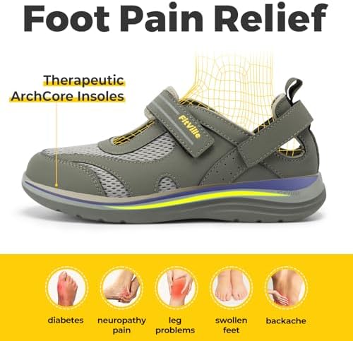 Bottom view of FitVille walking sandals displaying the slip-resistant rubber tread pattern.