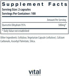 Vital Nutrients Quercetin 200 capsules supplement facts panel