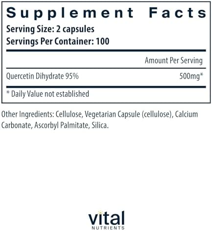 Vital Nutrients Quercetin 200 capsules supplement facts panel